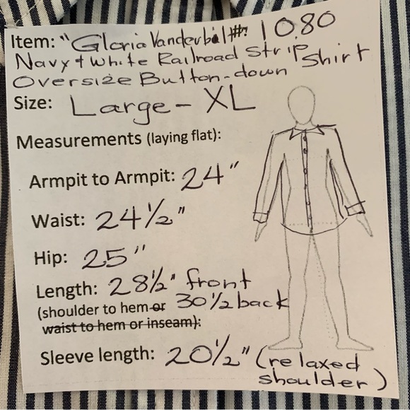 “Gloria Vanderbilt” Navy & White Railroad Stripe Cotton Button-down Shirt size L - Picture 13 of 13